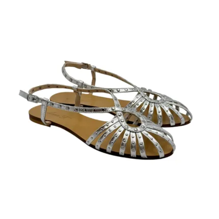 Sandalo Ragnetto Anna F in nappa laminata Argento  Con Borchie art. 514