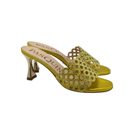 Sabot Mules Pasquini In Camoscio Giallo e Strass , Tacco 8 cm art. 2877 T3773R