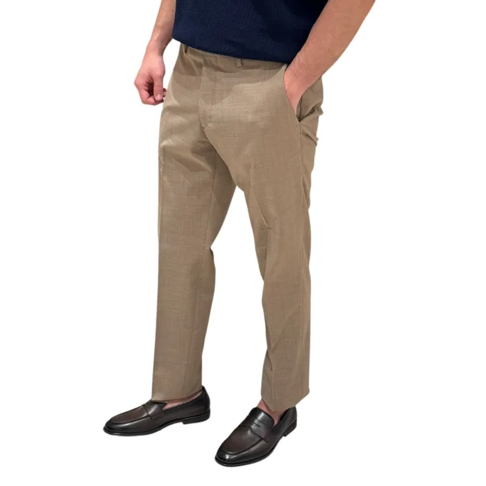 Pantaloni Fresco Lana con Elastico in vita e Tasca a Filo Michael Coal Tortora art. Brad Plus One More Size 3025, foto 2 di 2
