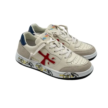 Sneakers Premiata Kids In  Pelle Bianca e Camoscio Beige art. Marc