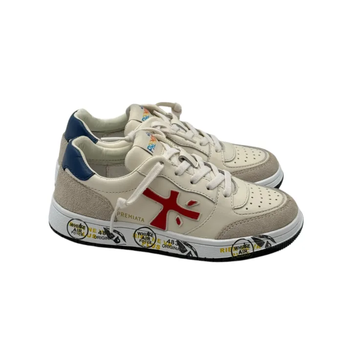 Sneakers Premiata Kids In  Pelle Bianca e Camoscio Beige art. Marc, foto 2 di 5