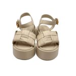 Sandalo Con Zeppa Elvio Zanon in Pelle Avorio Zeppa 6 cm art. EB0904X - immagine 3