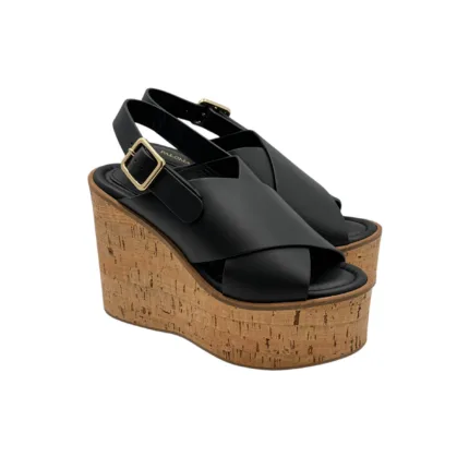 Sandali Paloma Barcelò in Pelle Nera con zeppa 11 cm Plateau 5 m art 263001 Begonia Black