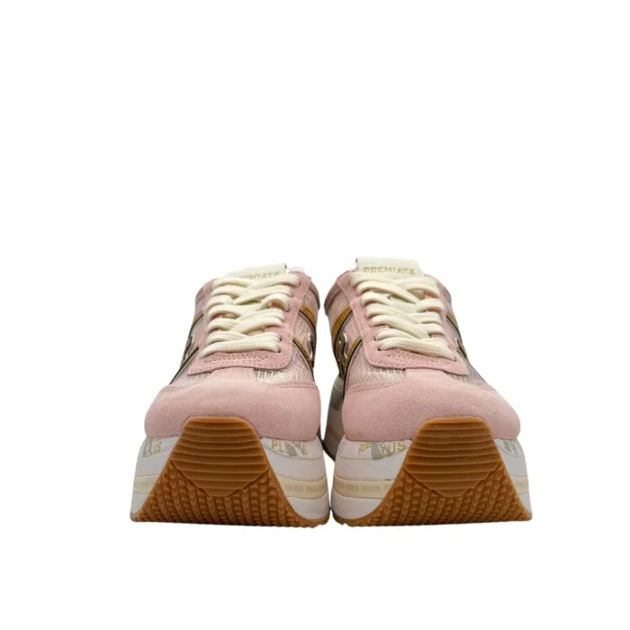Sneakers Premiata Donna in Camoscio Rosa e Dettagli Rete art. Beth 7372, foto 4 di 6