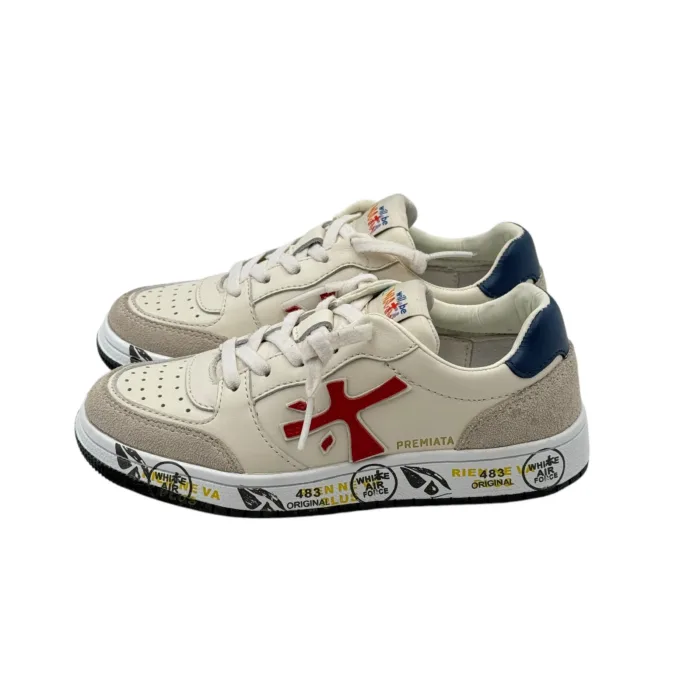 Sneakers Premiata Kids In  Pelle Bianca e Camoscio Beige art. Marc, foto 4 di 5