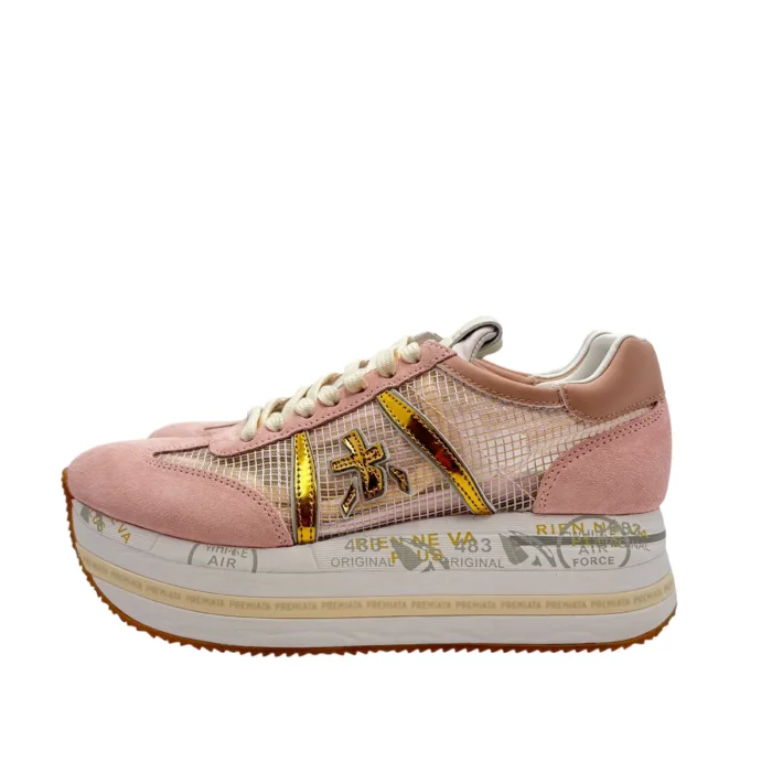 Sneakers Premiata Donna in Camoscio Rosa e Dettagli Rete art. Beth 7372, foto 3 di 6