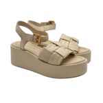 Sandalo Con Zeppa Elvio Zanon in Pelle Avorio Zeppa 6 cm art. EB0904X