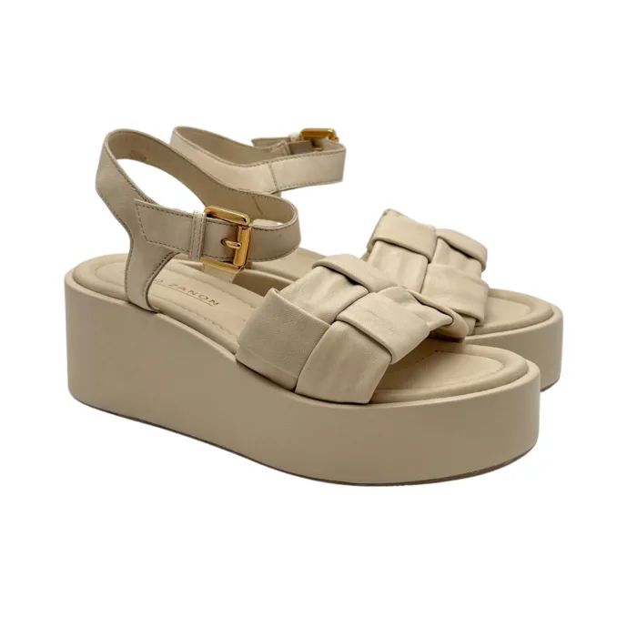 Sandalo Con Zeppa Elvio Zanon in Pelle Avorio Zeppa 6 cm art. EB0904X, foto 1 di 5