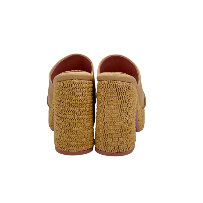 Sandalo Sabot Lorenzo Mari in Pelle Nude Tacco in Rafia 11 cm Plateau  4 cm art. Peonia 05, foto 5 di 6