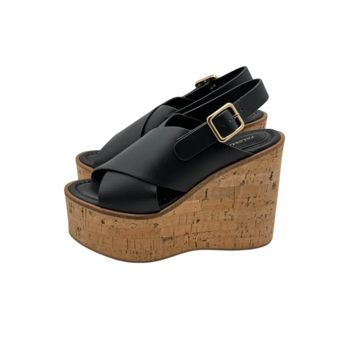 Sandali Paloma Barcelò in Pelle Nera con zeppa 11 cm Plateau 5 m art 263001 Begonia Black, foto 4 di 5