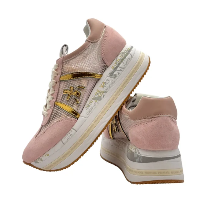 Sneakers Premiata Donna in Camoscio Rosa e Dettagli Rete art. Beth 7372, foto 6 di 6