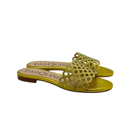 Ciabattina Mules Pasquini In Camoscio Giallo e Strass , Tacco 2cm art. 2877 T1591B