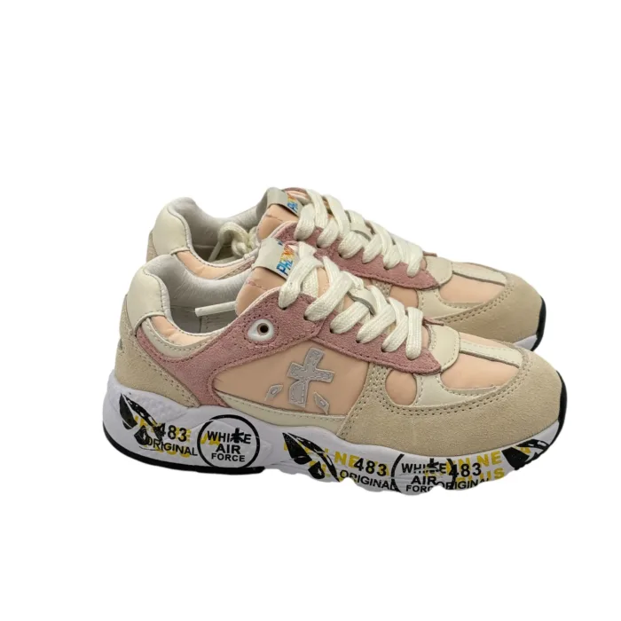 Sneakers Premiata Kids In Camoscio Beige e Rosa art. Diva, foto 2 di 5