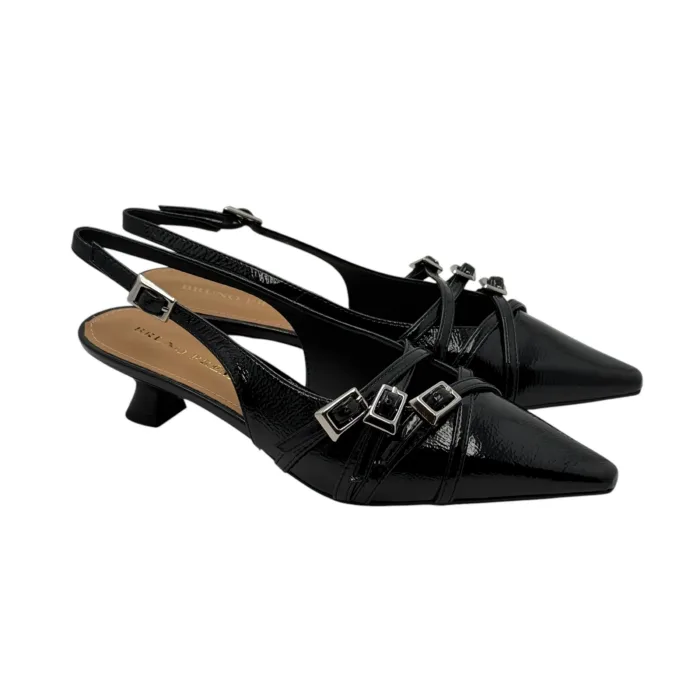 Slingback Bruno Premi in Vernice Nera Accessorio Fibbie, Tacco 5 cm art. BL0205X, foto 1 di 7
