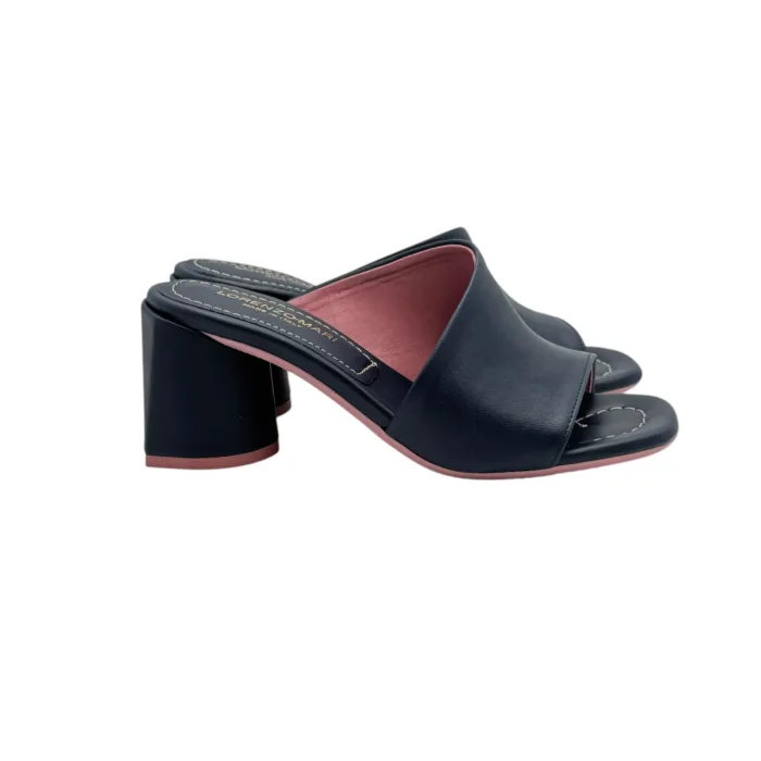 Sandalo Mules Sabot Lorenzo Mari in Pelle Blu Tacco 7 cm art. Fresia 08, foto 1 di 5