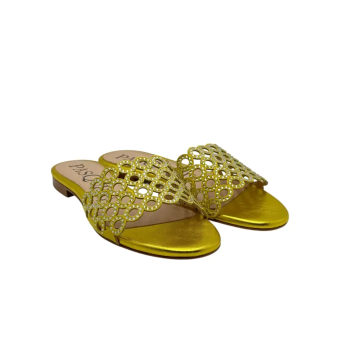 Ciabattina Mules Pasquini In Camoscio Giallo e Strass , Tacco 2cm art. 2877 T1591B, foto 2 di 6