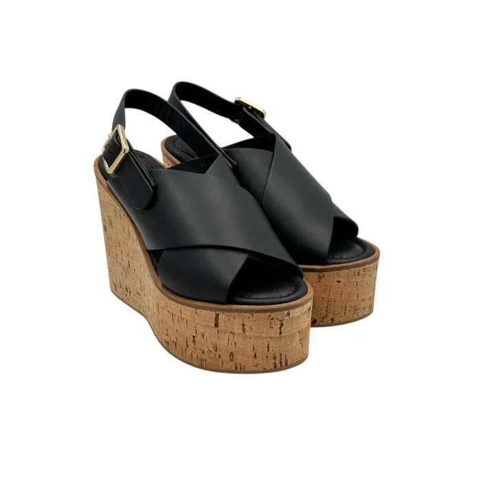 Sandali Paloma Barcelò in Pelle Nera con zeppa 11 cm Plateau 5 m art 263001 Begonia Black, foto 2 di 5