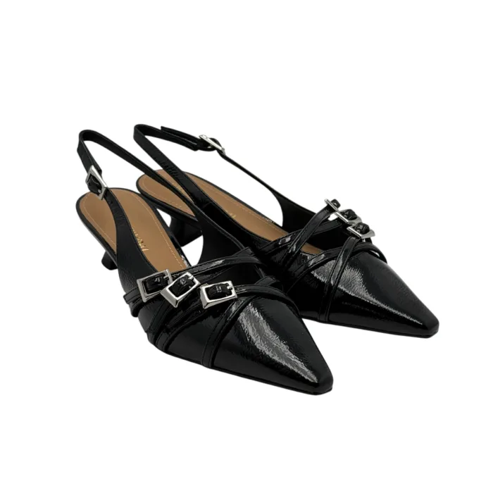 Slingback Bruno Premi in Vernice Nera Accessorio Fibbie, Tacco 5 cm art. BL0205X, foto 2 di 7
