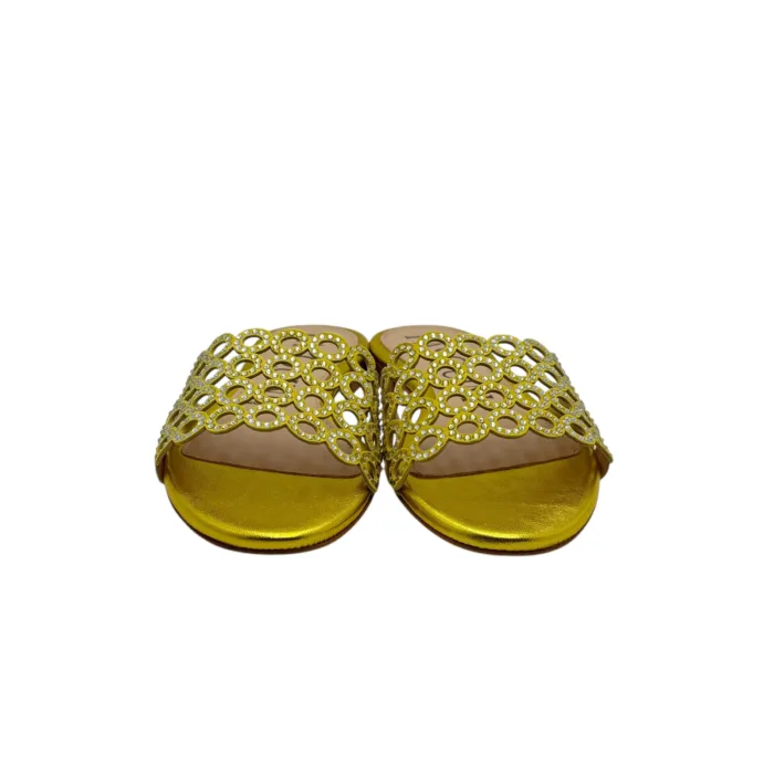 Ciabattina Mules Pasquini In Camoscio Giallo e Strass , Tacco 2cm art. 2877 T1591B, foto 4 di 6