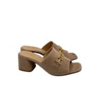 Sandalo Sabot Mules Luca Grossi in Camoscio Beige Con Morsetto Dorato E Tacco H 5,5 cm art. L286S - immagine 2