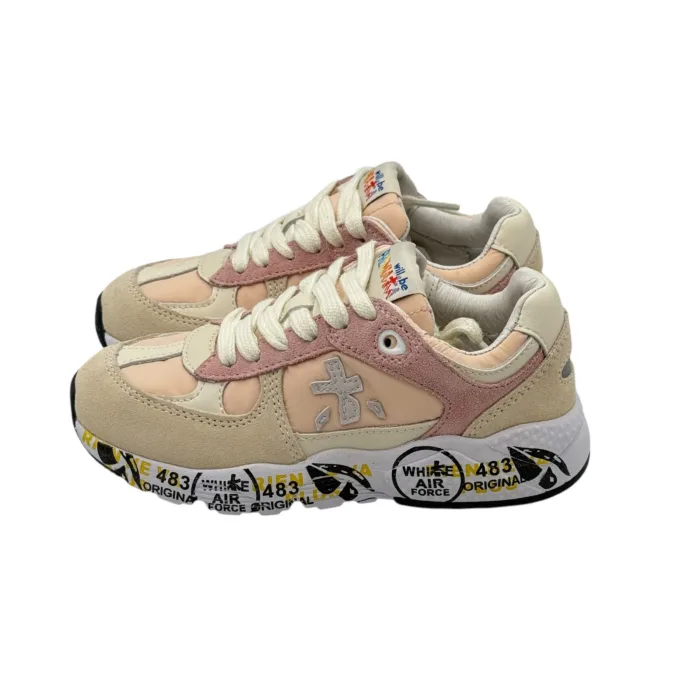 Sneakers Premiata Kids In Camoscio Beige e Rosa art. Diva, foto 4 di 5