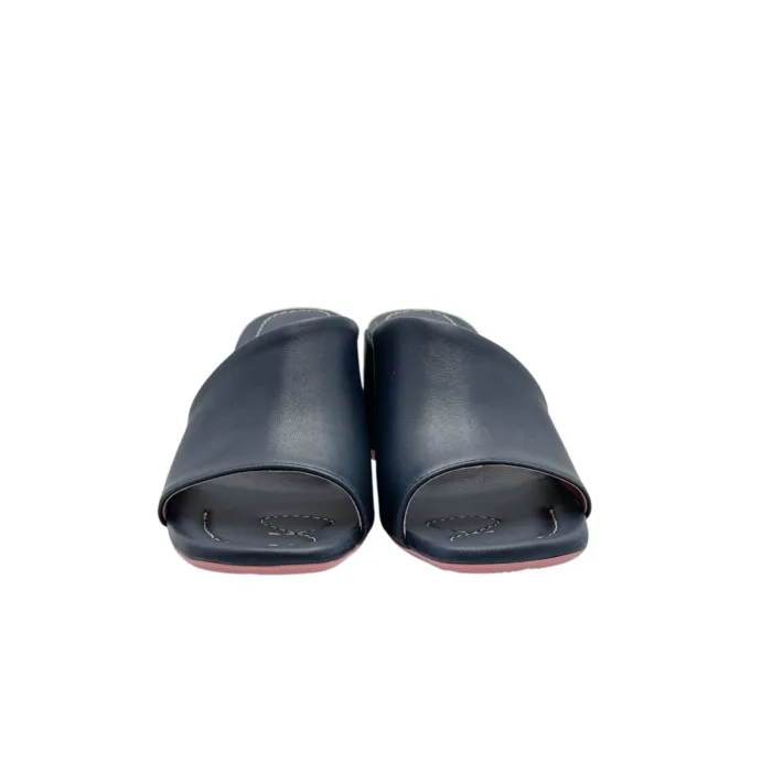 Sandalo Mules Sabot Lorenzo Mari in Pelle Blu Tacco 7 cm art. Fresia 08, foto 2 di 5