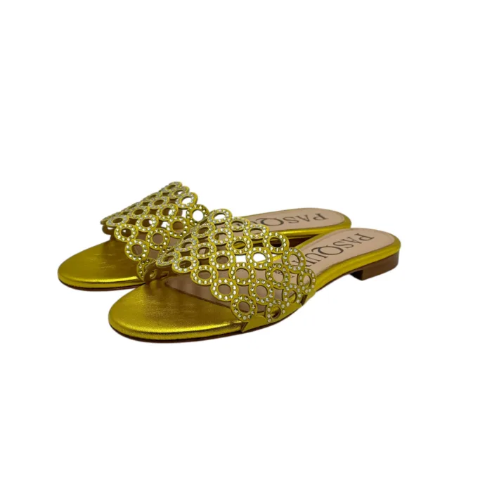 Ciabattina Mules Pasquini In Camoscio Giallo e Strass , Tacco 2cm art. 2877 T1591B, foto 5 di 6
