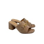 Sandalo Sabot Mules Luca Grossi in Camoscio Beige Con Morsetto Dorato E Tacco H 5,5 cm art. L286S
