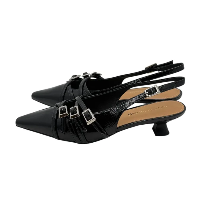 Slingback Bruno Premi in Vernice Nera Accessorio Fibbie, Tacco 5 cm art. BL0205X, foto 4 di 7