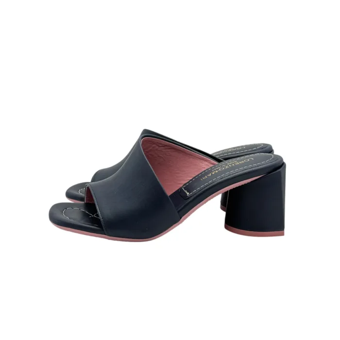 Sandalo Mules Sabot Lorenzo Mari in Pelle Blu Tacco 7 cm art. Fresia 08, foto 3 di 5