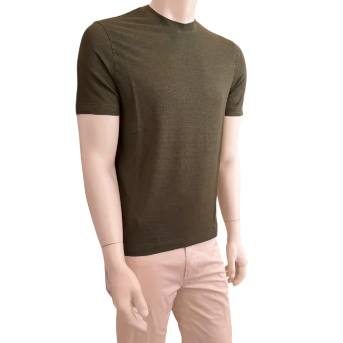 T-shirt in Lino Filippo De Laurentiis Verde Militare art TSMC JERLIN U591, foto 3 di 3