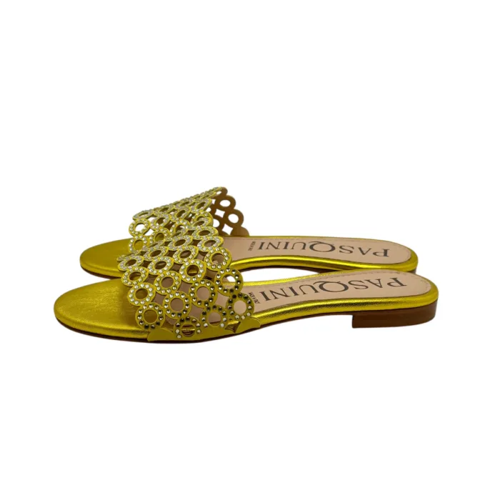 Ciabattina Mules Pasquini In Camoscio Giallo e Strass , Tacco 2cm art. 2877 T1591B, foto 3 di 6