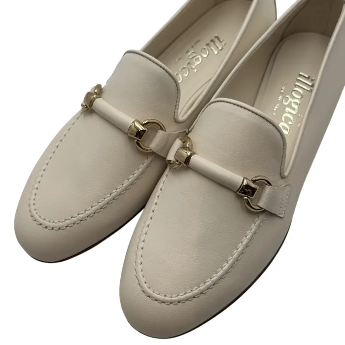Mocassino Illogica in Pelle Bianca accessorio Fibbia Oro art. 2091, foto 6 di 6