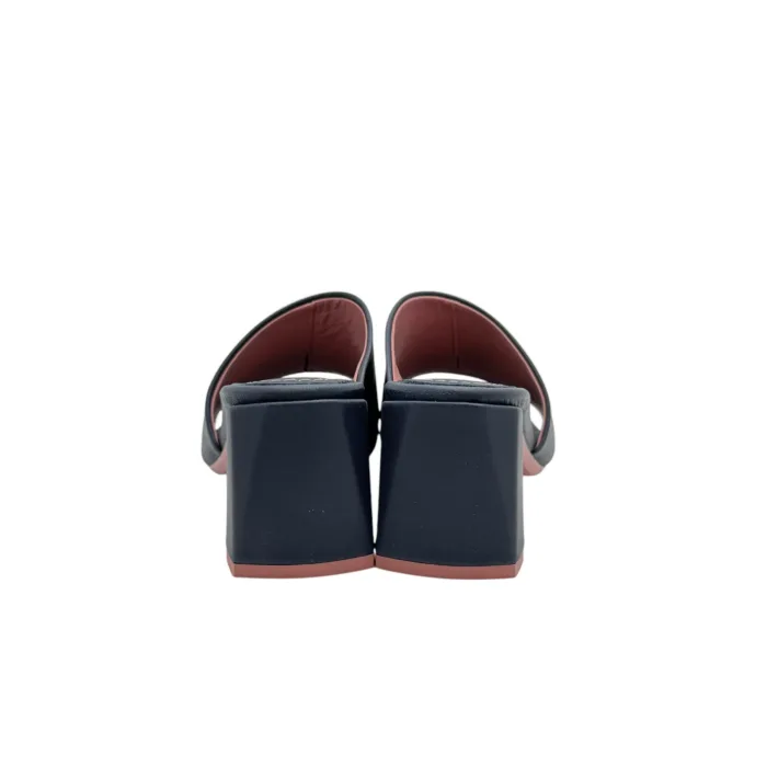 Sandalo Mules Sabot Lorenzo Mari in Pelle Blu Tacco 7 cm art. Fresia 08, foto 4 di 5