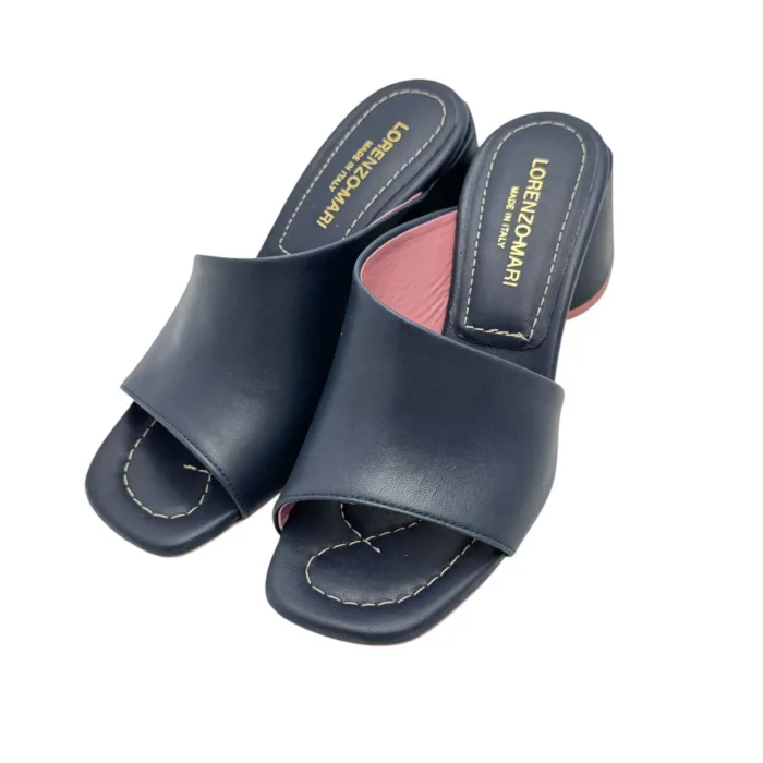 Sandalo Mules Sabot Lorenzo Mari in Pelle Blu Tacco 7 cm art. Fresia 08, foto 5 di 5