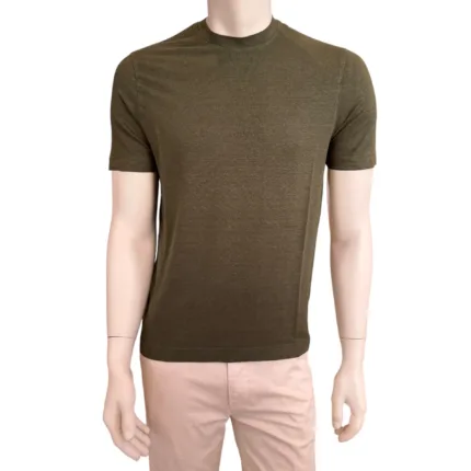 T-shirt in Lino Filippo De Laurentiis Verde Militare art TSMC JERLIN U591