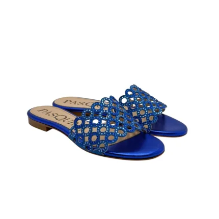 Ciabattina Mules Pasquini In Camoscio Blu Elettrico e Strass , Tacco 2cm art. 2877 T1591B