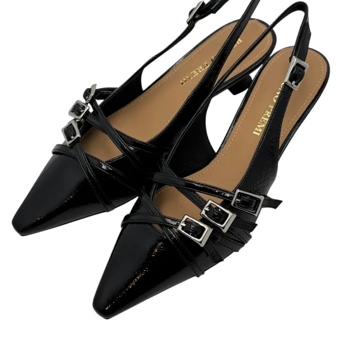 Slingback Bruno Premi in Vernice Nera Accessorio Fibbie, Tacco 5 cm art. BL0205X, foto 7 di 7