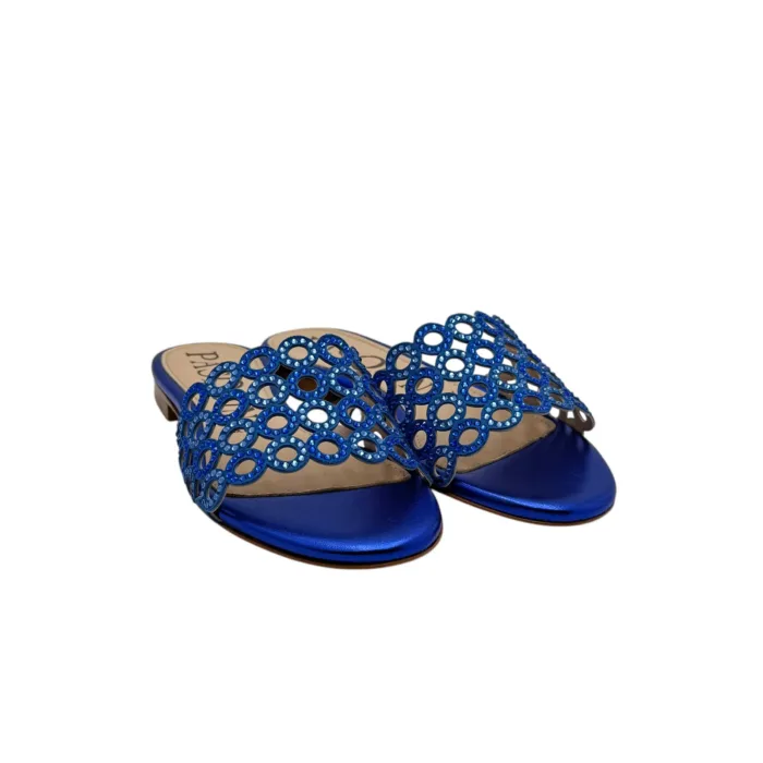 Ciabattina Mules Pasquini In Camoscio Blu Elettrico e Strass , Tacco 2cm art. 2877 T1591B, foto 2 di 6