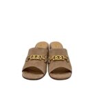 Sandalo Sabot Mules Luca Grossi in Camoscio Beige Con Morsetto Dorato E Tacco H 5,5 cm art. L286S - immagine 3