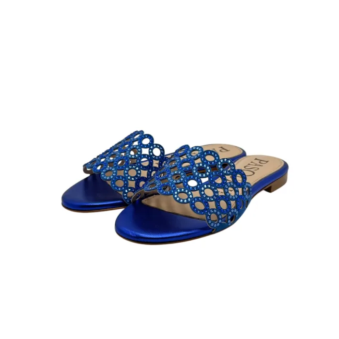 Ciabattina Mules Pasquini In Camoscio Blu Elettrico e Strass , Tacco 2cm art. 2877 T1591B, foto 4 di 6