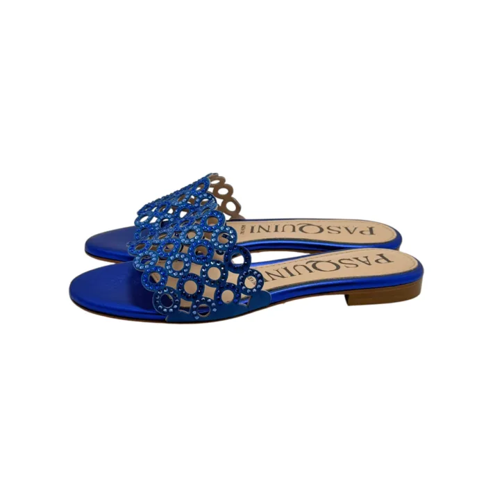 Ciabattina Mules Pasquini In Camoscio Blu Elettrico e Strass , Tacco 2cm art. 2877 T1591B, foto 3 di 6
