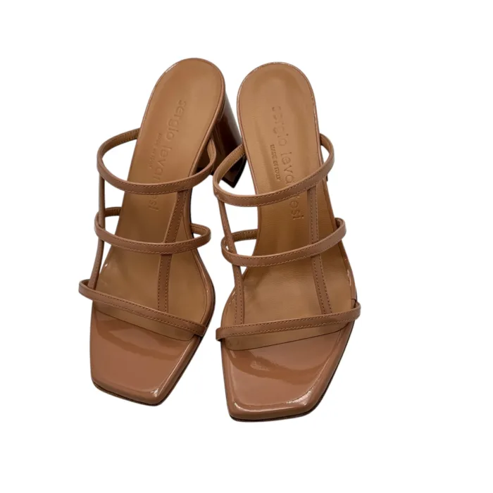 Sandalo Mules Sergio Levantesi in Vernice Nude Tacco Grosso 8 cm art. India, foto 6 di 6