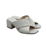 Sabot Mules Anna F In Pelle Bianca e tacco grosso 6 cm art. 3725