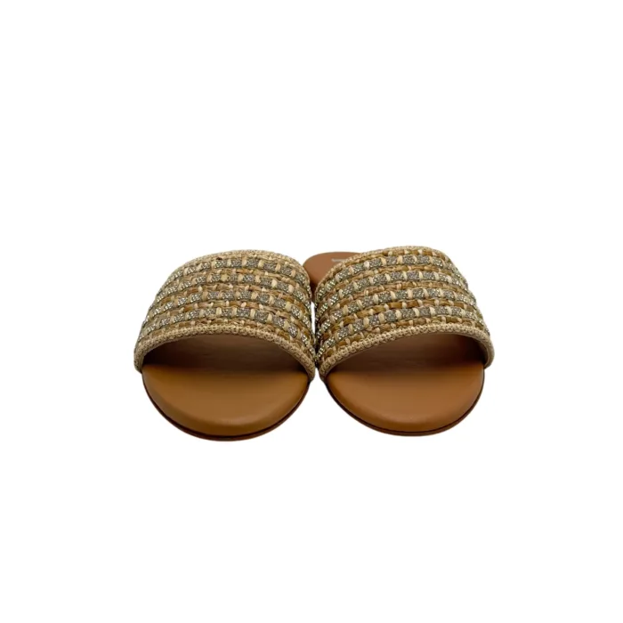 Ciabattina Mules Pasquini In Rafia Beige e Dettagli Cuoio e Strass , Tacco 2cm art. 2880 T1591B, foto 5 di 6