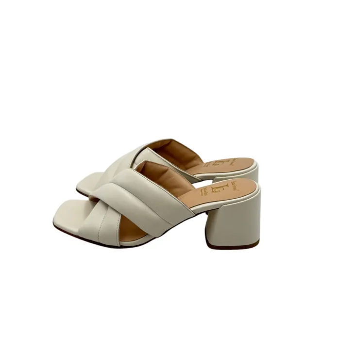 Sandalo Sabot Mules Luca Grossi in Pelle Bianca Con Tacco H 5,5 cm art. H746S, foto 2 di 4