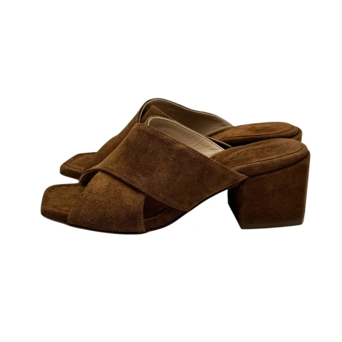 Sabot Mules Anna F In Camoscio Cuoio e tacco grosso 6 cm art. 3725, foto 5 di 6
