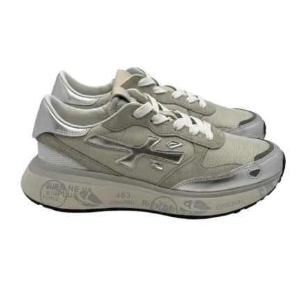 Sneakers Premiata Donna in Pelle e Rete Argento art. Lauryn 7482