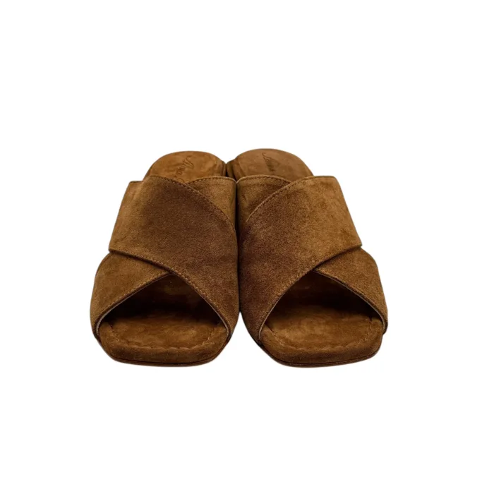 Sabot Mules Anna F In Camoscio Cuoio e tacco grosso 6 cm art. 3725, foto 4 di 6