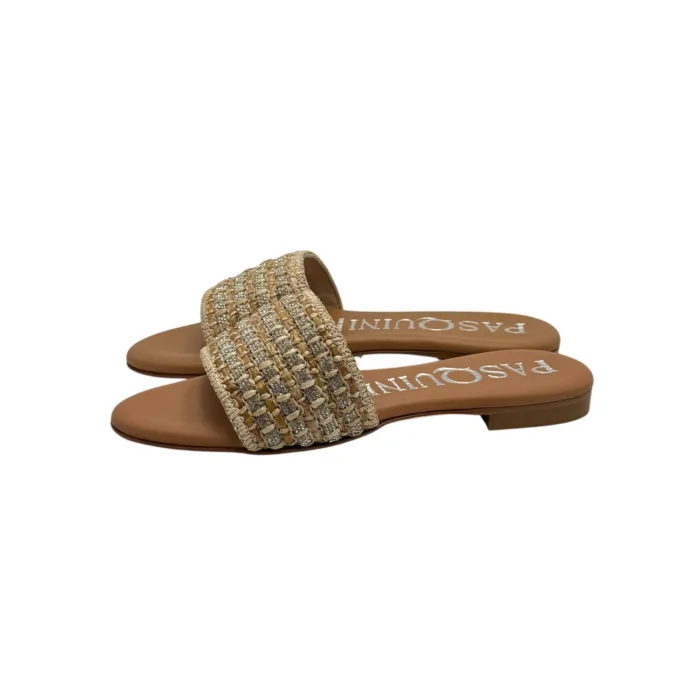 Ciabattina Mules Pasquini In Rafia Beige e Dettagli Cuoio e Strass , Tacco 2cm art. 2880 T1591B, foto 3 di 6